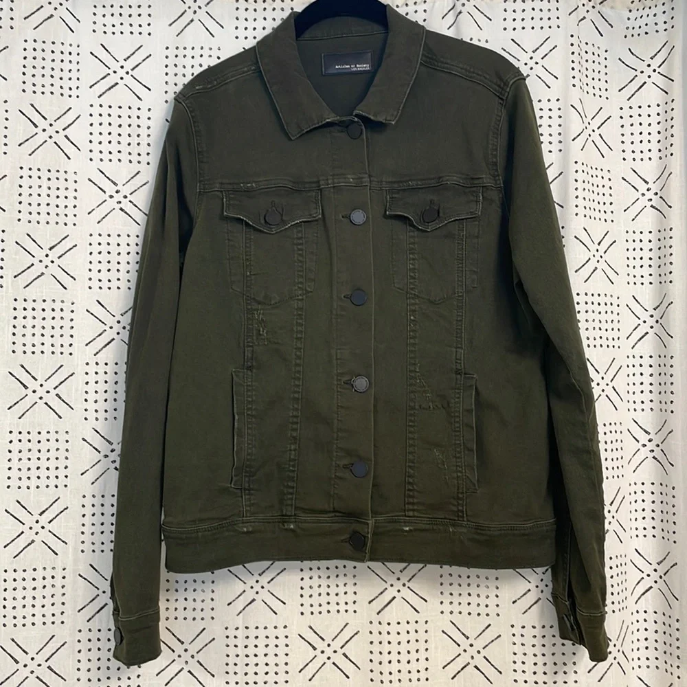 ARTICLES OF SOCIETY Army Green Denim Jacket - Picture 1 of 8